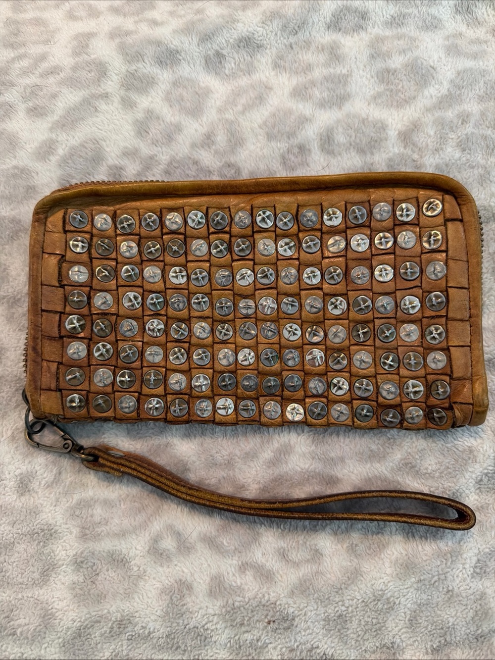 Platania Studded Leather Wallet Clutch Wristlet Bag Made Italy